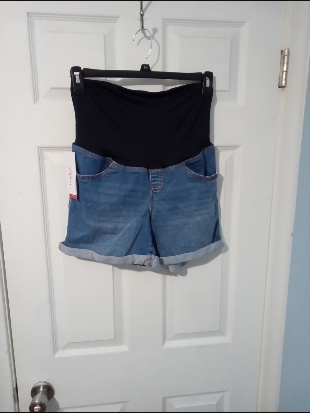 Isabel Maternity by Ingrid & Isabel Blue Denim Shorts with Black Overband